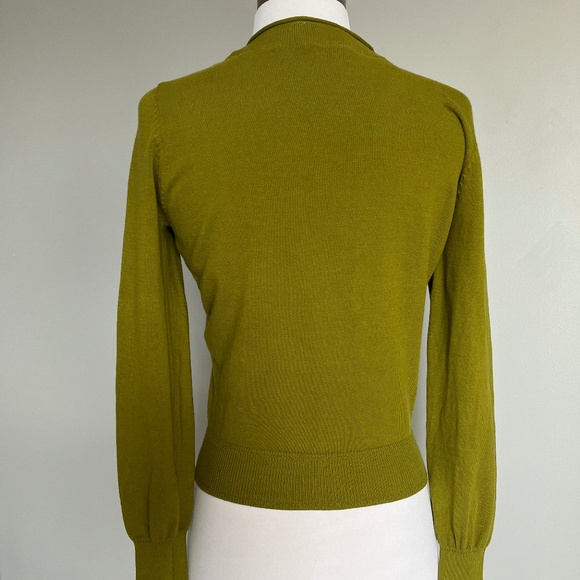 Milly Green Wooden Embellished Button Down Long Sleeve Cocktail Sweater Top Smal - Picture 4 of 11